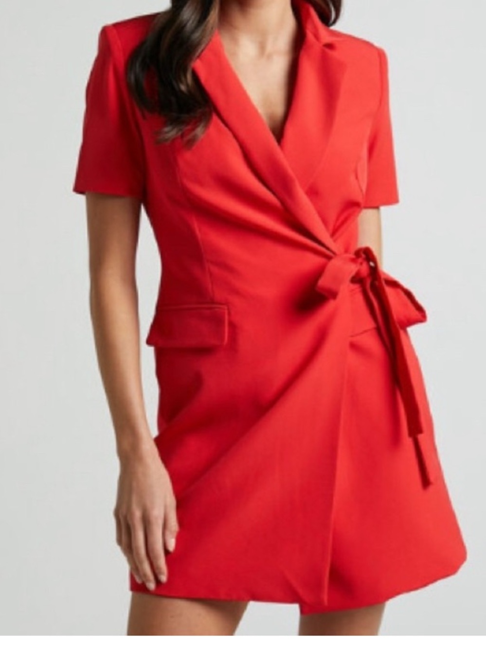 Showpo Red Blazer Wrap Mini Dress Tie Waist Short Sleeve Size 6 Cocktail